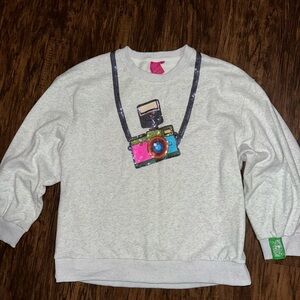 QUEEN OF SPARKLES Gray Sweatshirt with Sequin Camera